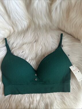 Lucky Brand Ribbed Seamless Bralette in Deep Green/ L